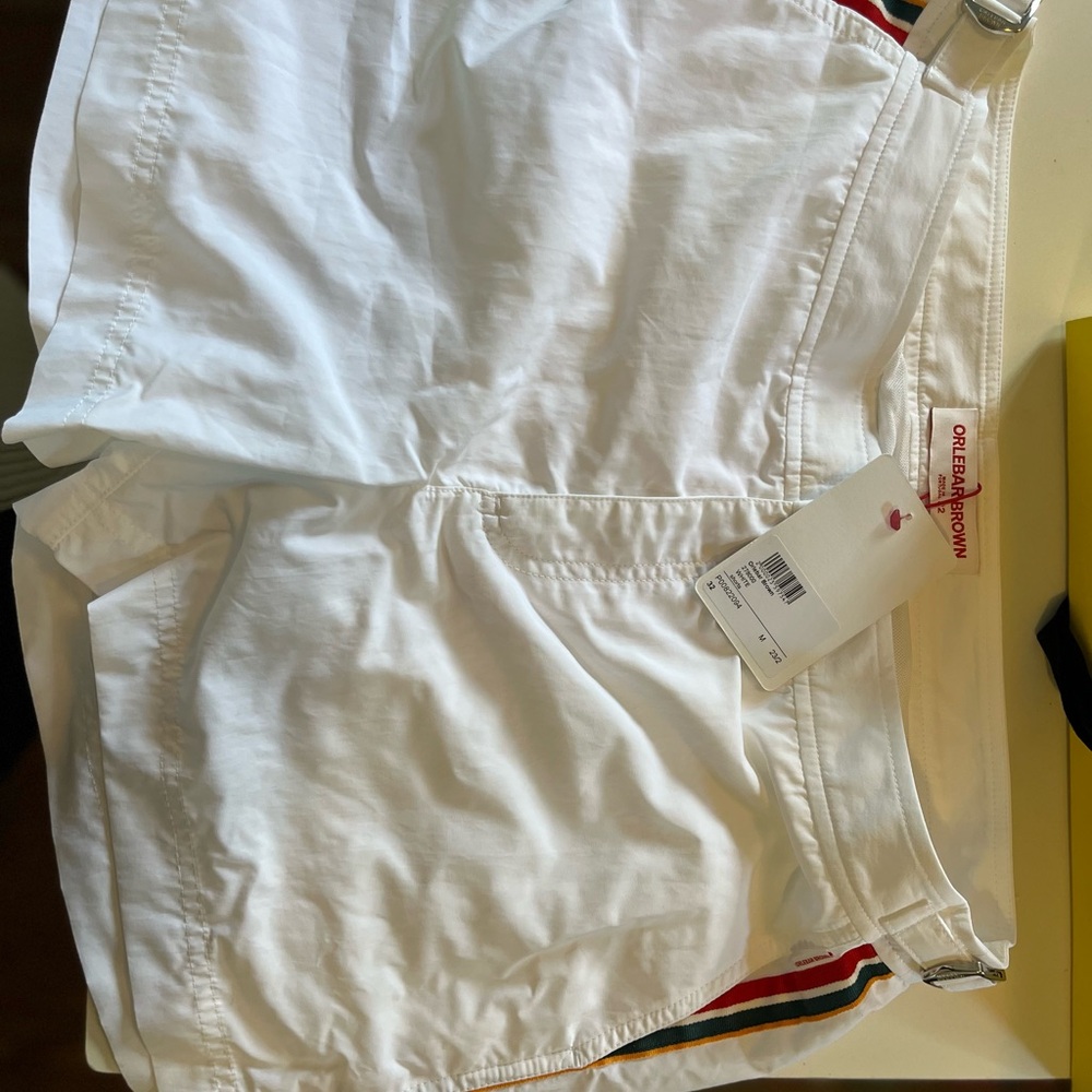 White Olebar Brown swim trunks, beach shorts, pinstripe red men’s 32 BNWB nwt